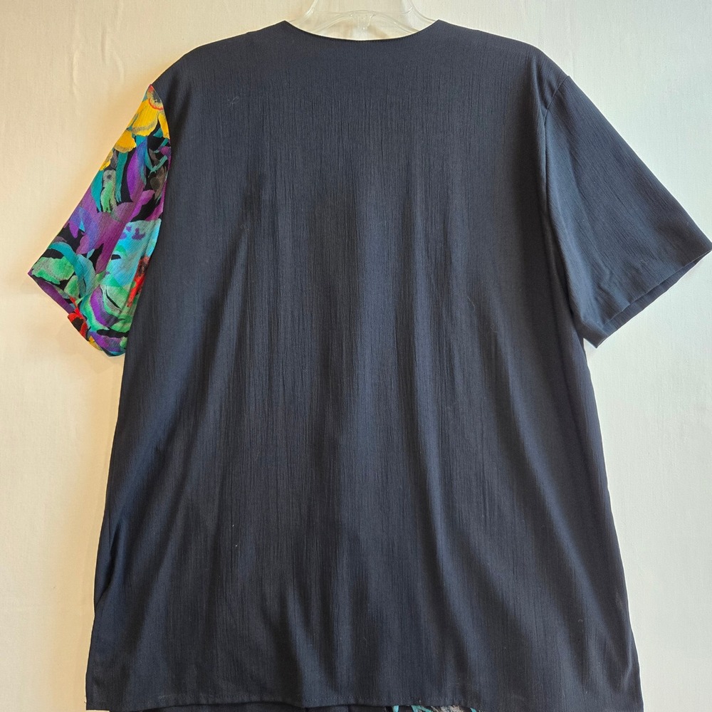 Vintage Floral Print Button Down Short Sleeve‎ Top Colorful Artsy Tropicalcore - Picture 7 of 8